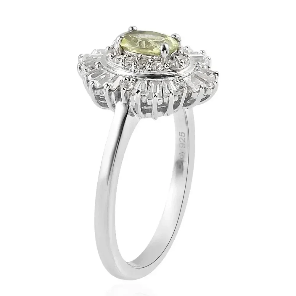 Natural Chrysoberyl and White Zircon Cocktail Ring in 925 Sterling Silver